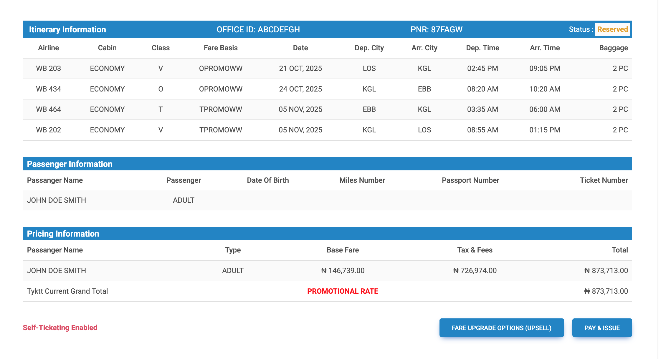 Issue PNR